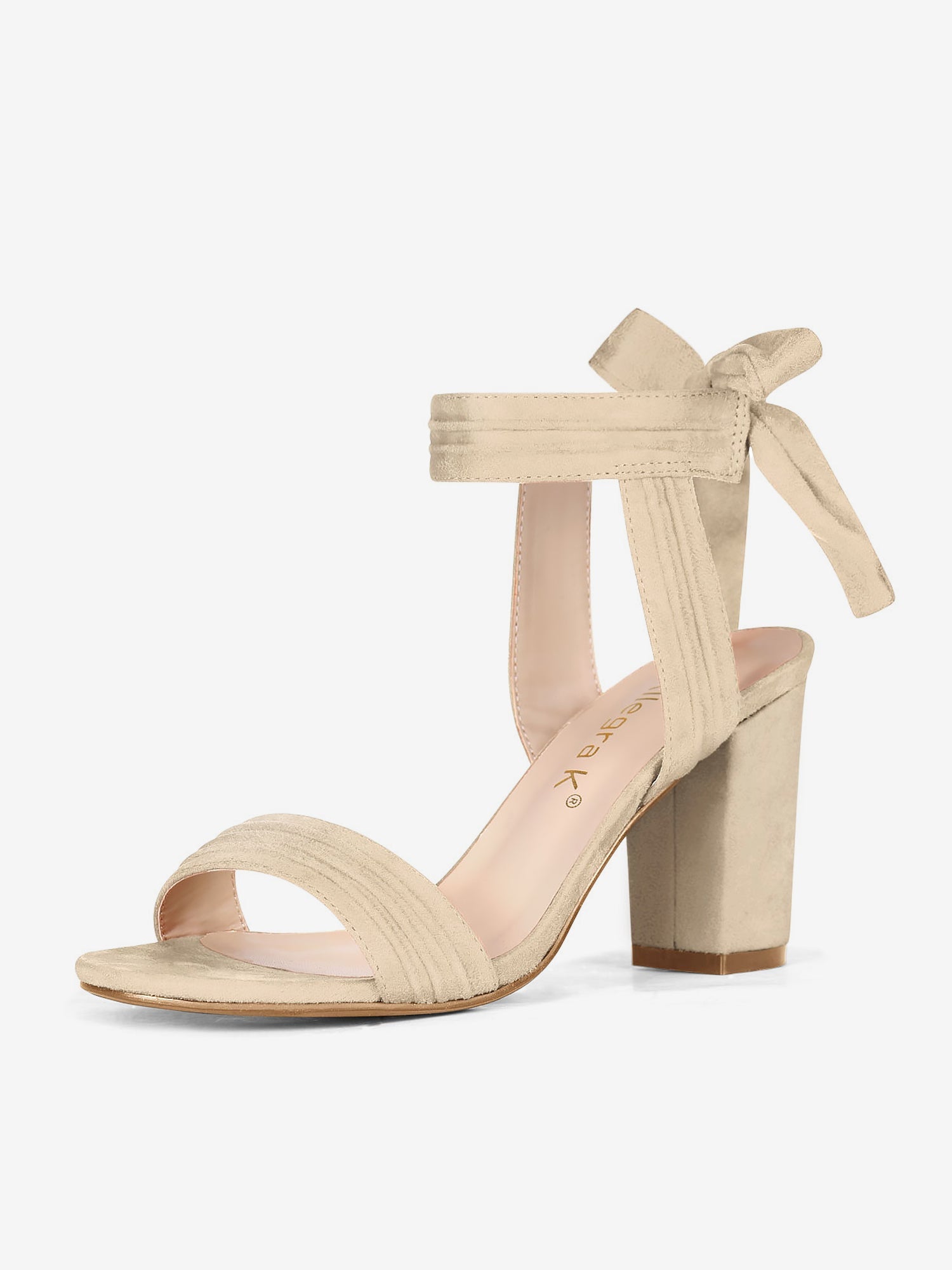 Faux Suede Open Toe Ankle Tie Back Chunky Heel Sandals