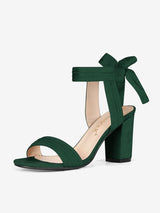 Faux Suede Open Toe Ankle Tie Back Chunky Heel Sandals