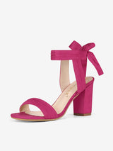 Faux Suede Open Toe Ankle Tie Back Chunky Heel Sandals