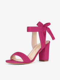 Faux Suede Open Toe Ankle Tie Back Chunky Heel Sandals