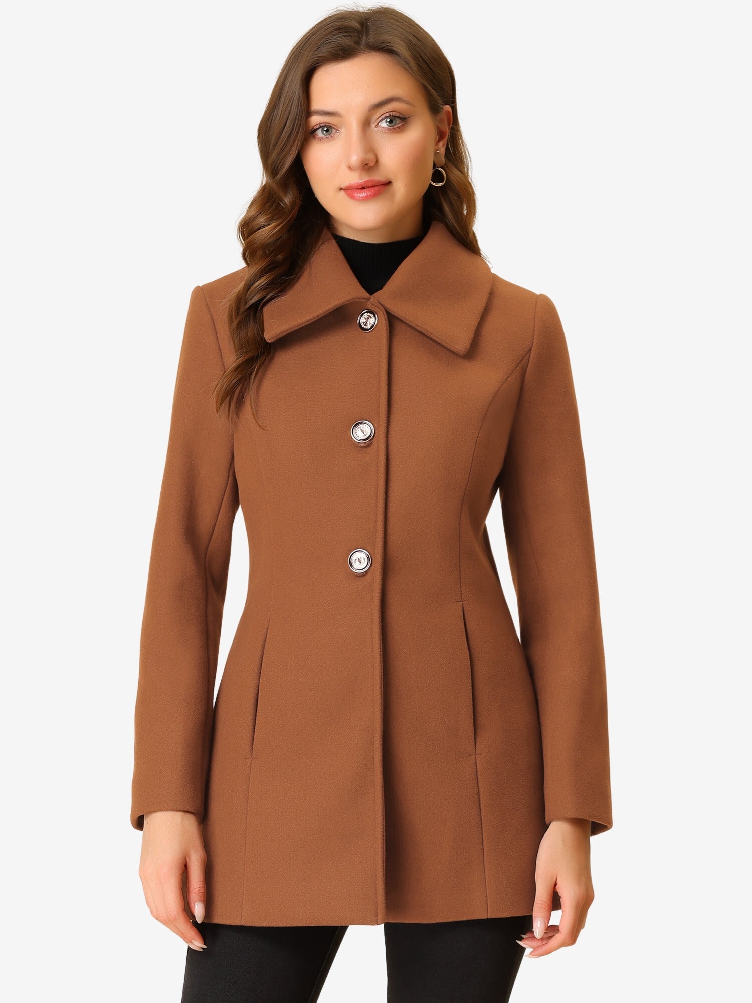 Płaszcz Damski Zimowy w Kroju A-Line z Kołnierzem | Elegancki Płaszcz