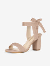Faux Suede Open Toe Ankle Tie Back Chunky Heel Sandals