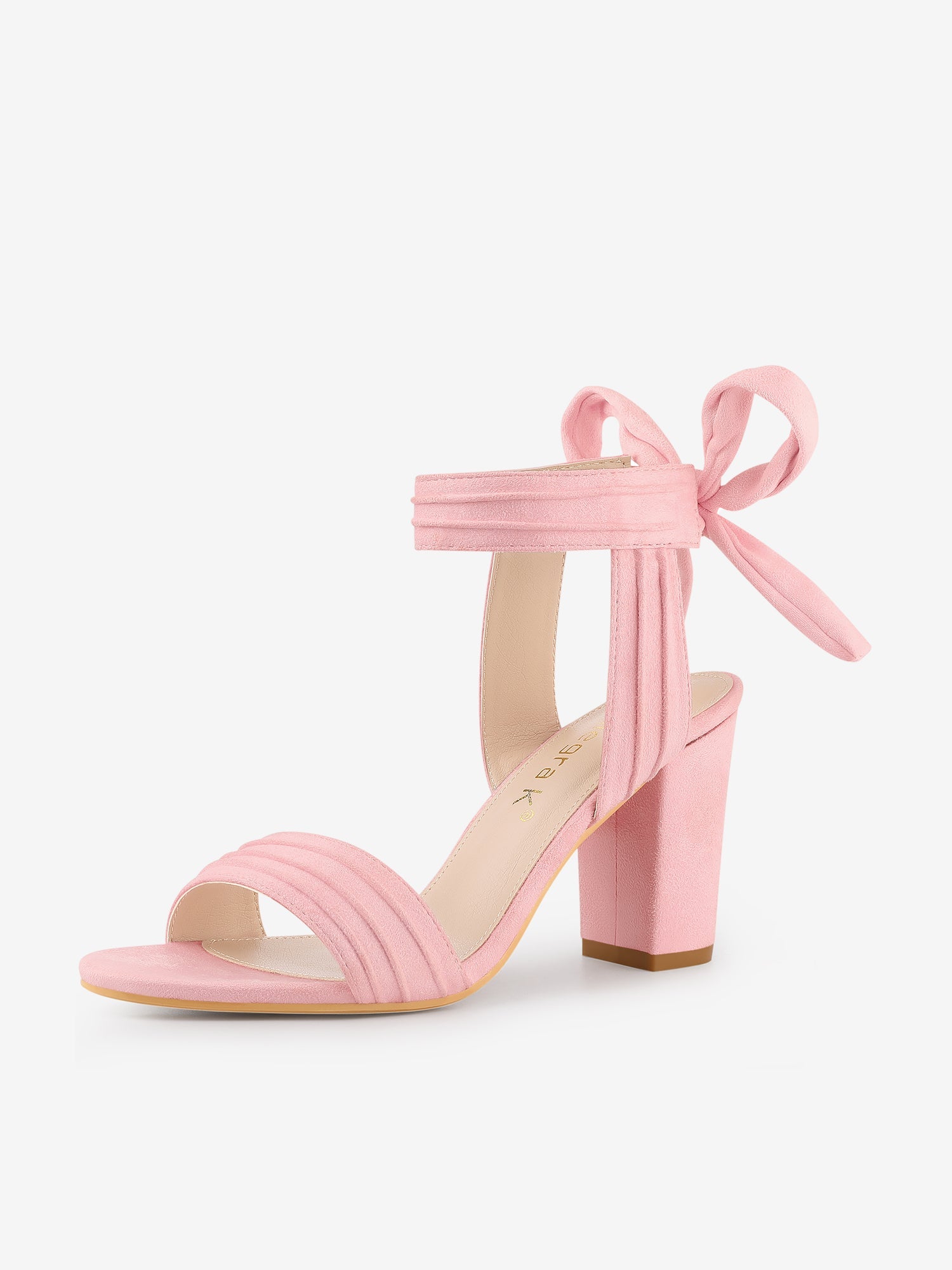 Faux Suede Open Toe Ankle Tie Back Chunky Heel Sandals