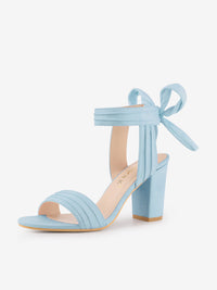 Faux Suede Open Toe Ankle Tie Back Chunky Heel Sandals
