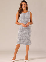 Elegancka Damska Sukienka Midi w Kratę | Bez Rękawów z Fiszbinką