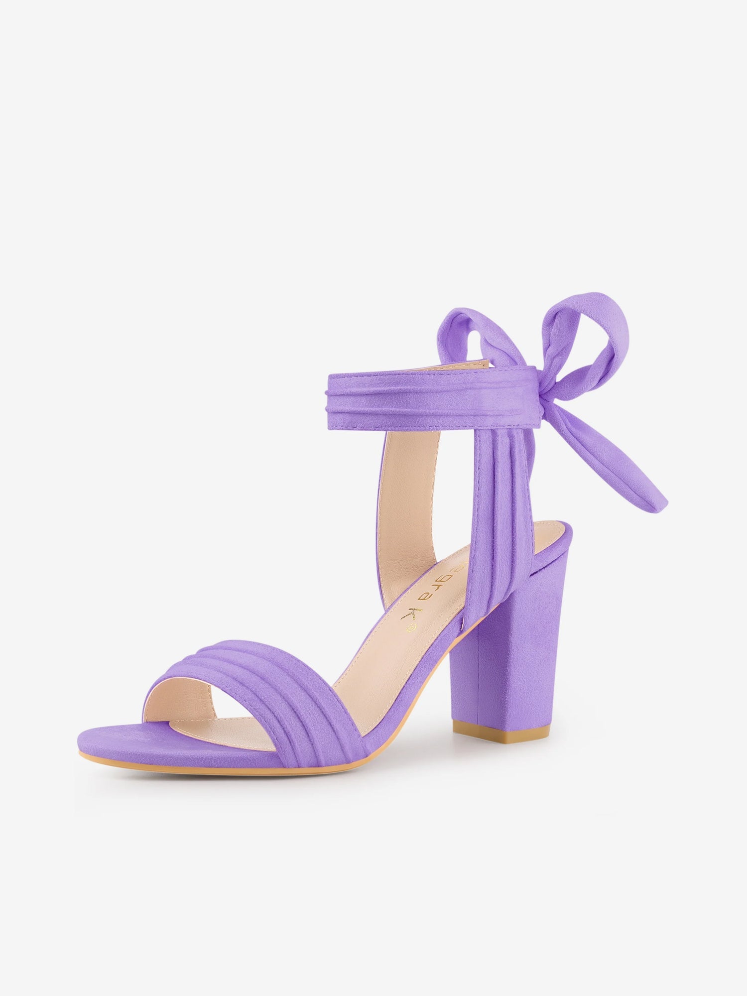 Faux Suede Open Toe Ankle Tie Back Chunky Heel Sandals