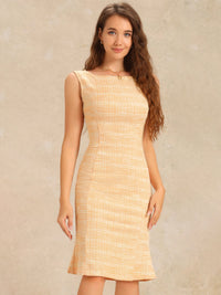 Elegancka Damska Sukienka Midi w Kratę | Bez Rękawów z Fiszbinką