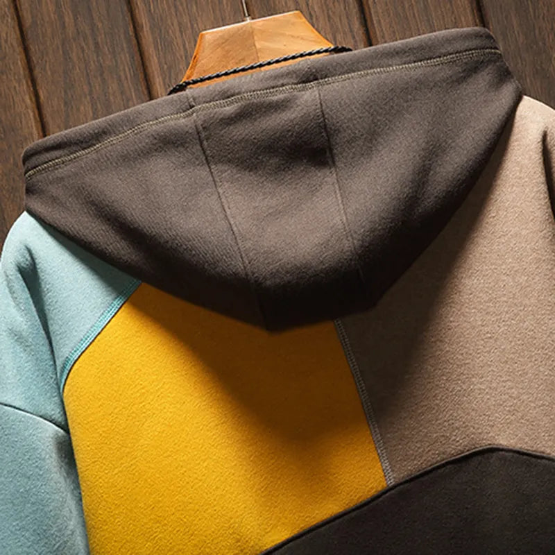 Bluza Męska z Kapturem | Kolorowy Patchwork | Luźny Krój