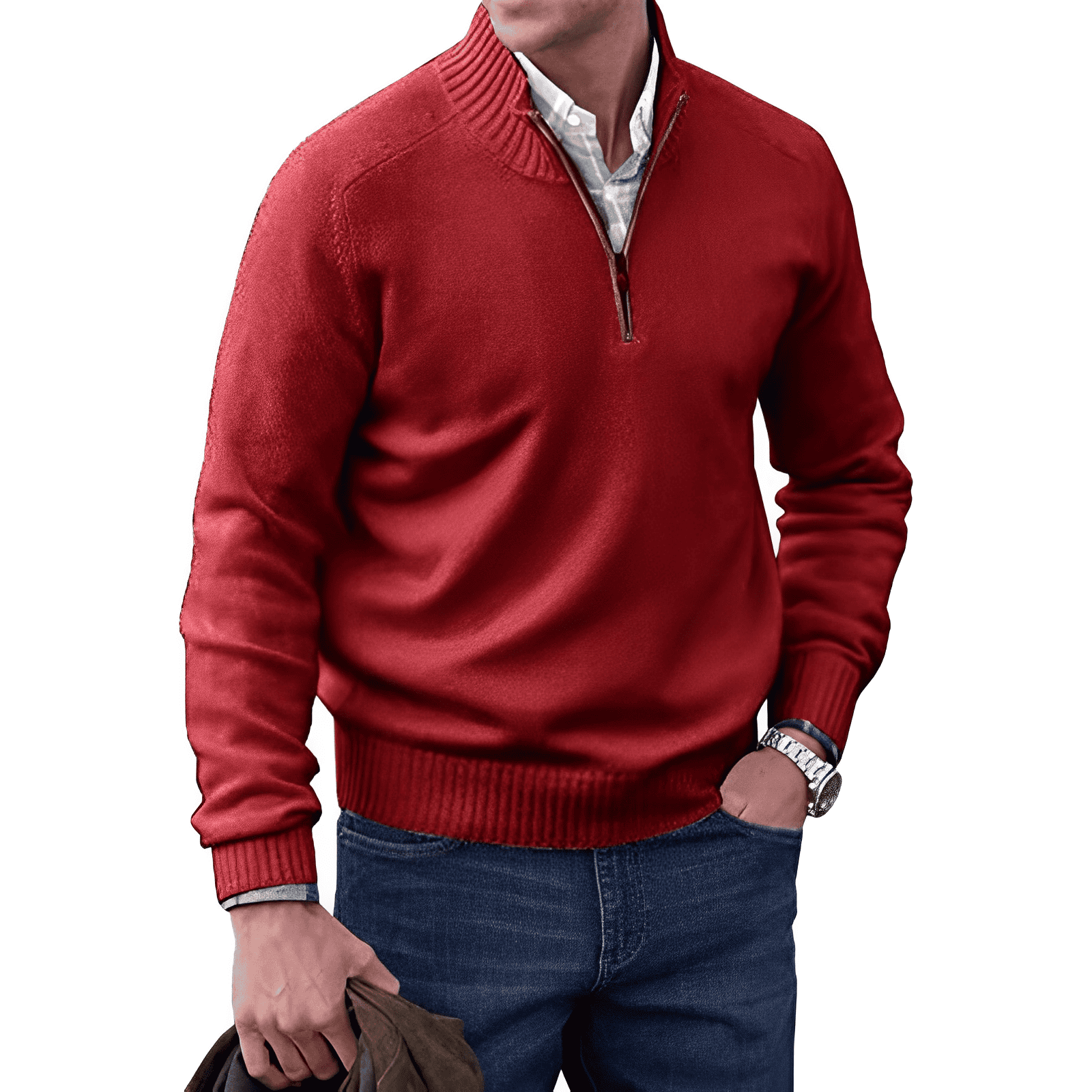Sweter Męski z Półzamkiem i Wysokim Kołnierzem | Elegancki Sweter i Golf Męski