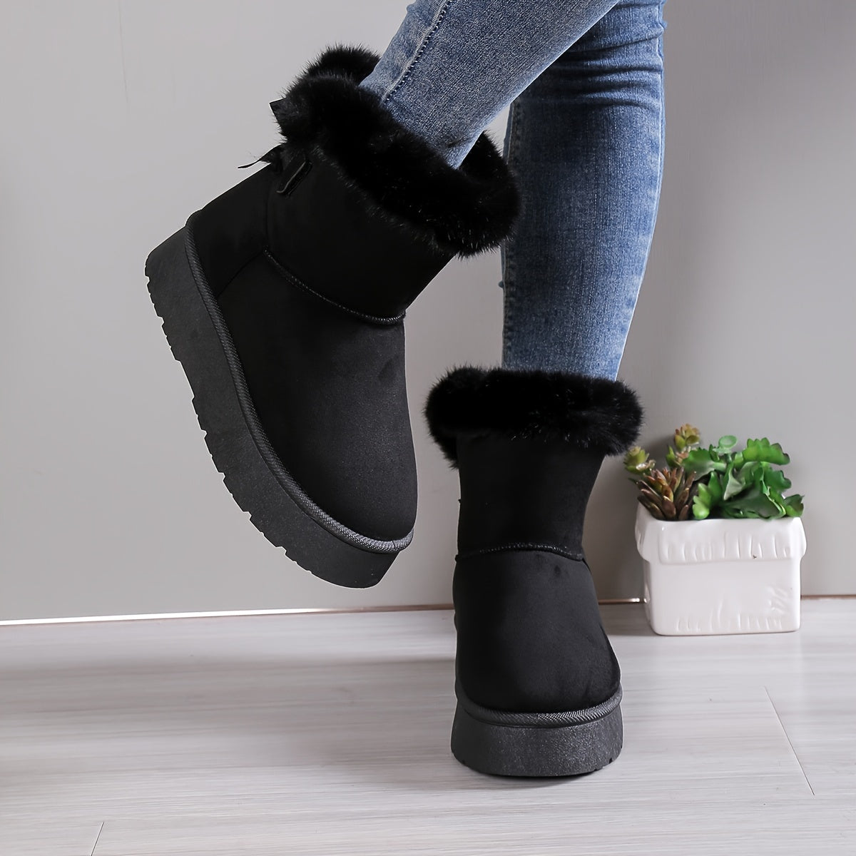 Damskie Botki Zimowe z Kokardą | Ciepłe Wnętrze | Stylowy Design