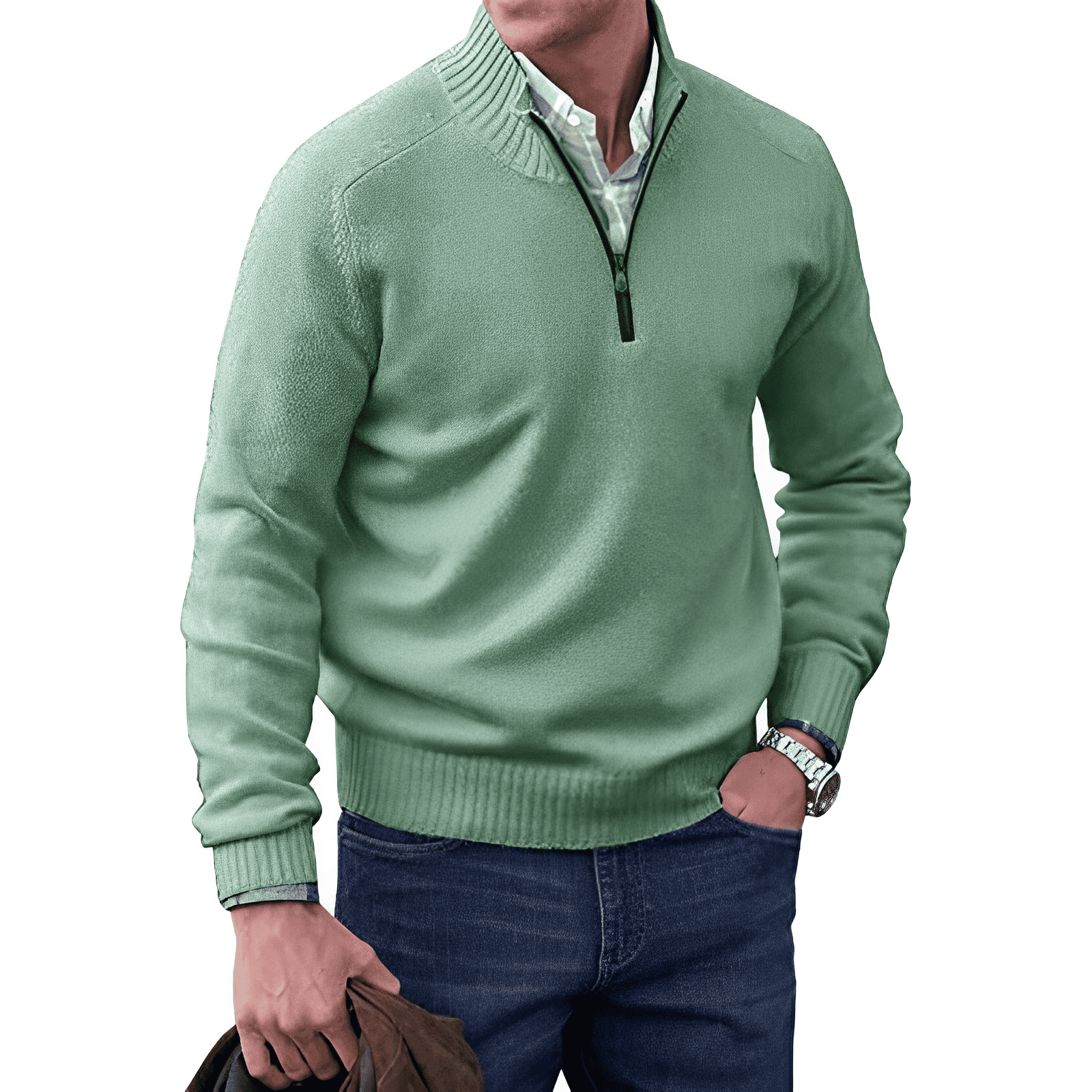 Sweter Męski z Półzamkiem i Wysokim Kołnierzem | Elegancki Sweter i Golf Męski