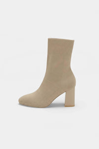 Damskie Botki z Dzianiny na Słupku | Wsuwane Buty na Obcasie