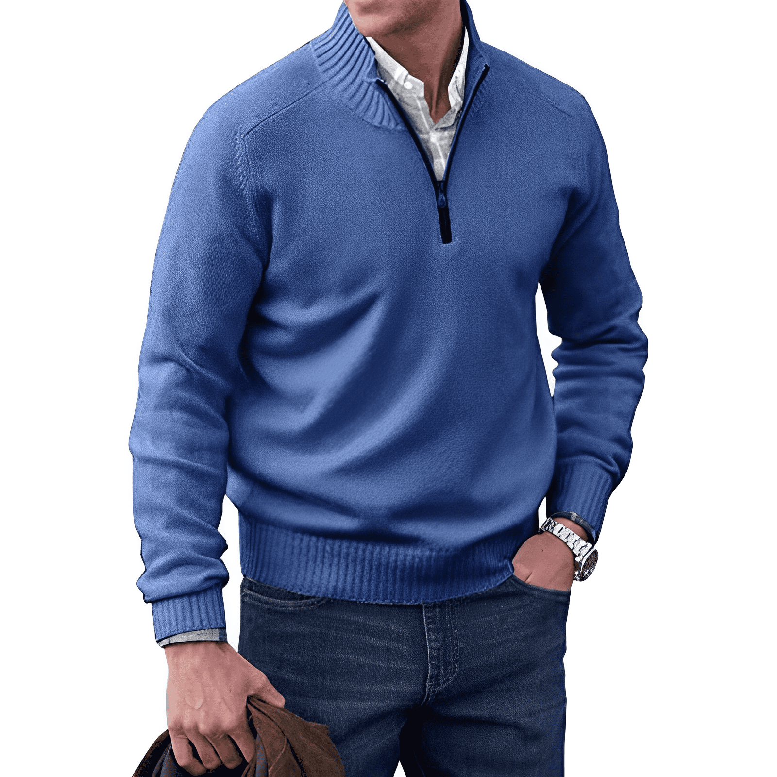 Sweter Męski z Półzamkiem i Wysokim Kołnierzem | Elegancki Sweter i Golf Męski