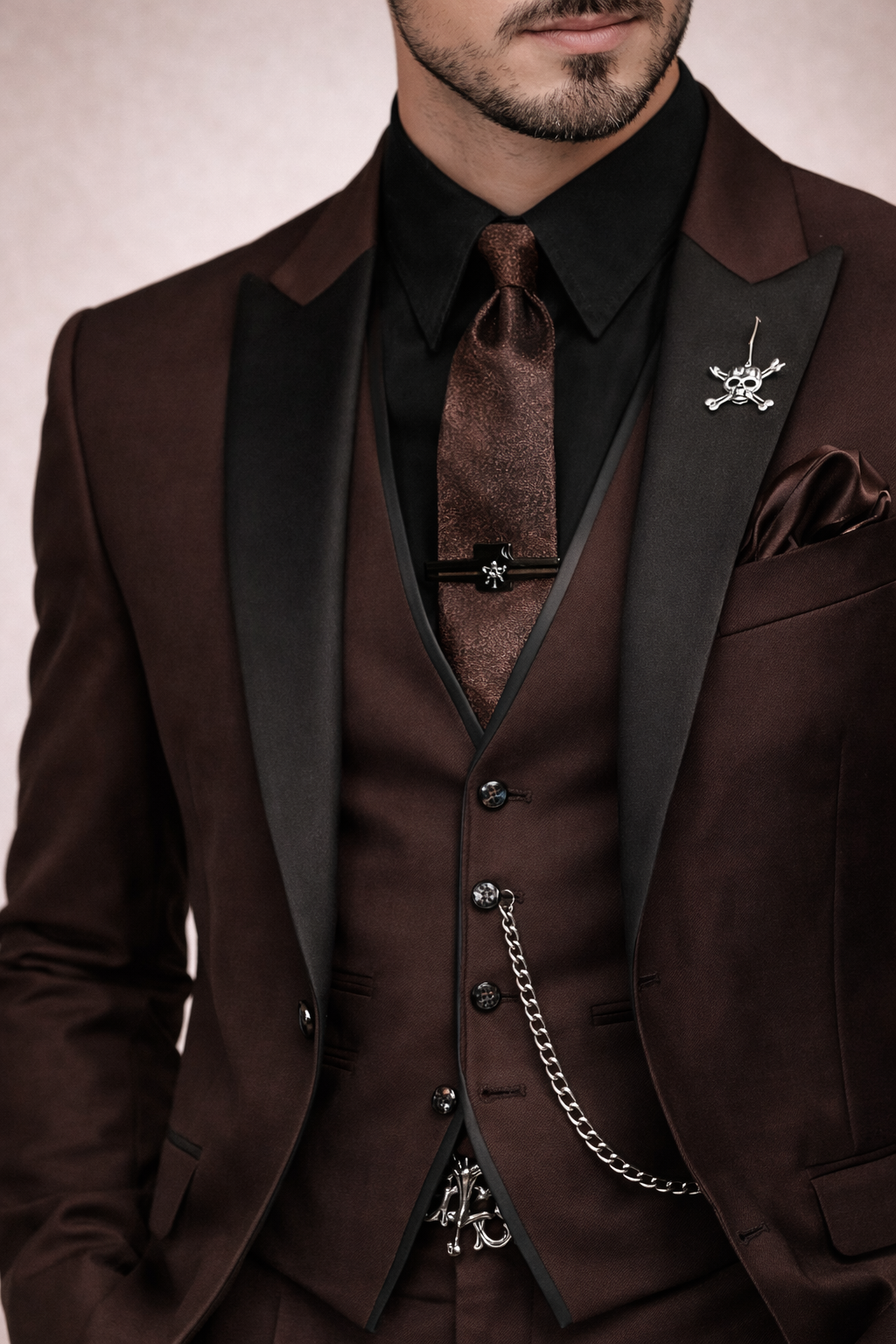 Garnitur Męski Slim Fit 3 Częściowy na Wesele | wielkie Smoking na gali