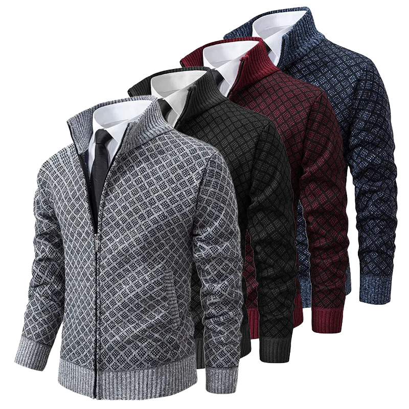 Sweter Męski z Zamkiem | Styl Smart Casual | Elegancki Wzór | Jesienna i Zimowa Warstwa