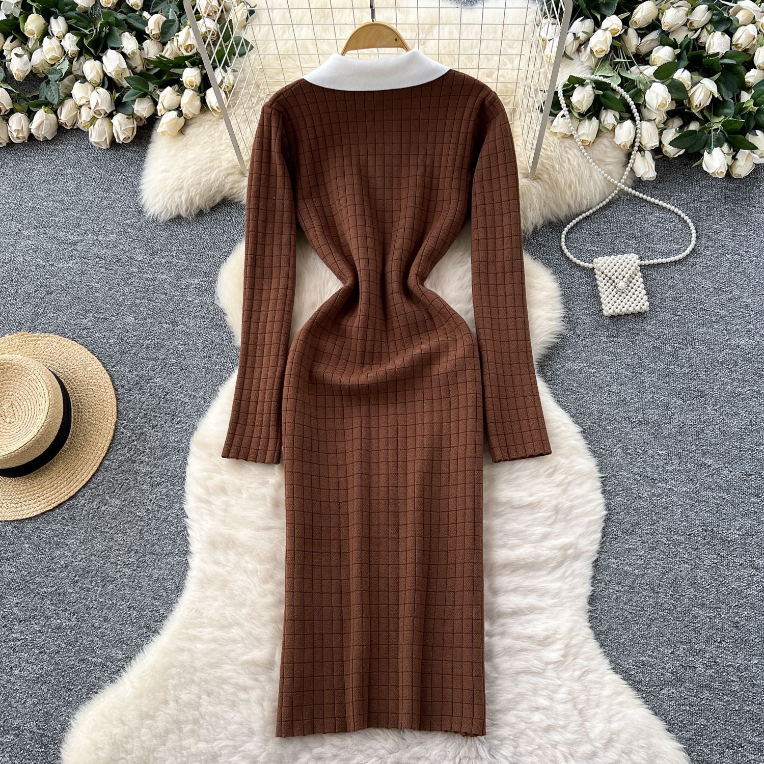 Sukienka Marynarkowa Damska w Stylu Colorblock | Elegancka Sukienka Midi