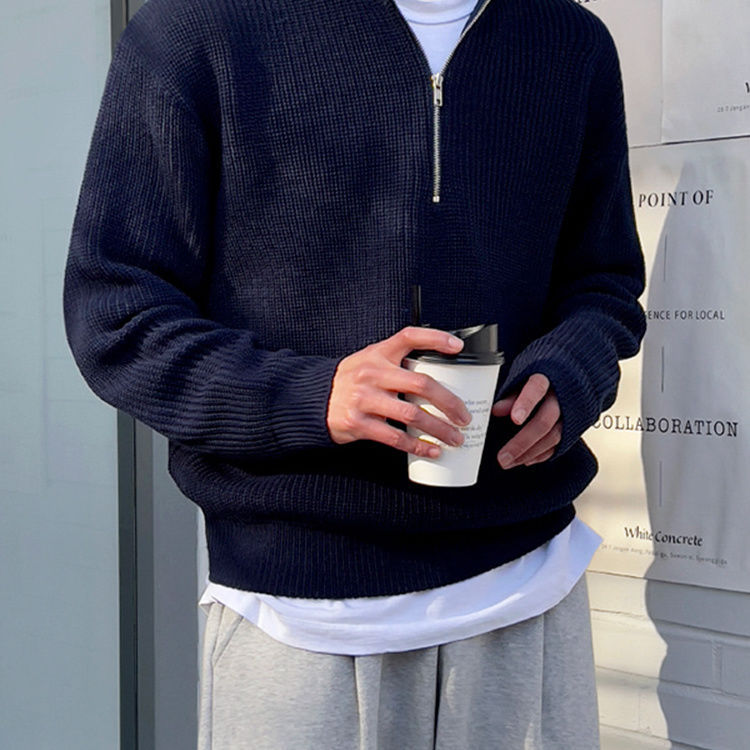 Sweter Męski z Półzamkiem | Styl Smart Casual | Jesienna Warstwa