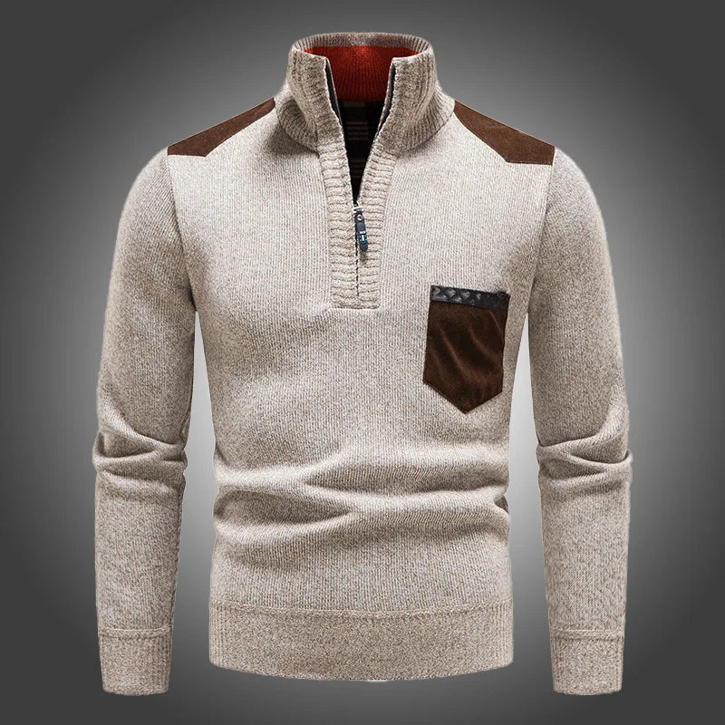 Sweter Męski z Półzamkiem i Wysokim Kołnierzem | Elegancki Golf Męski
