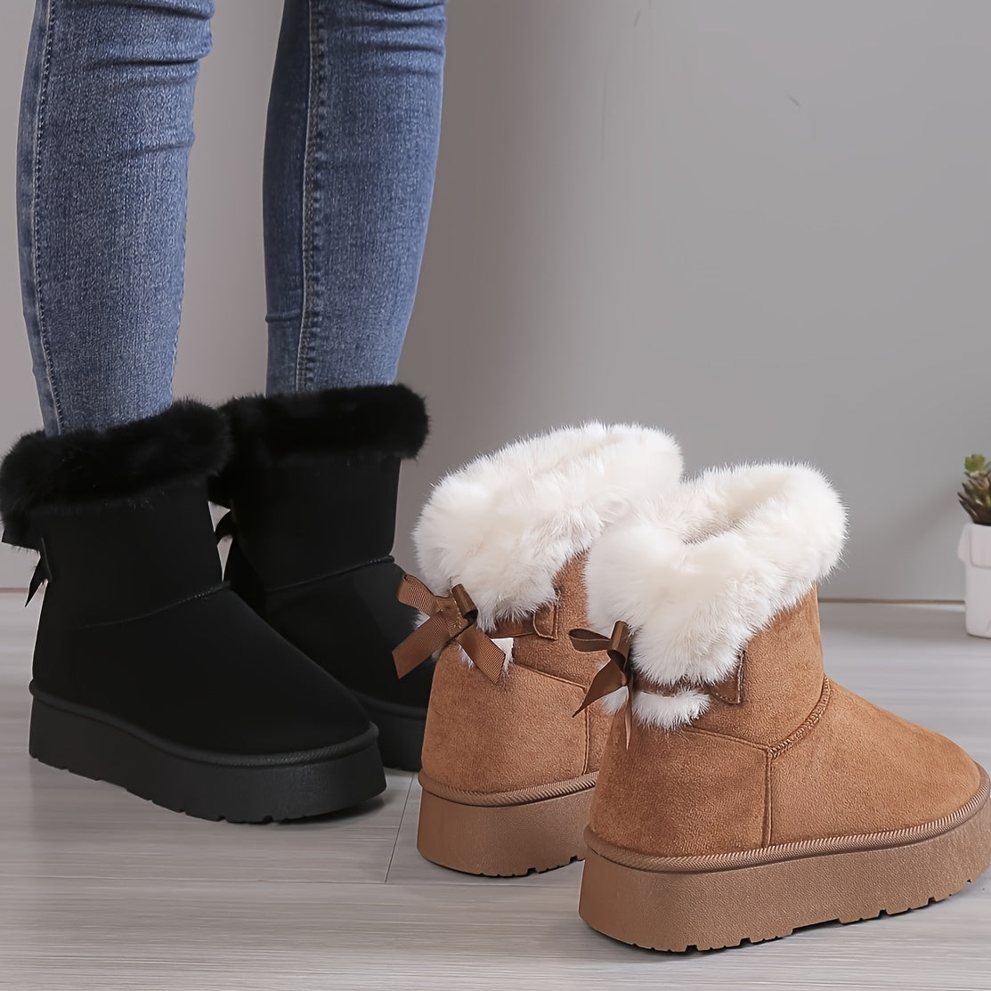 Damskie Botki Zimowe z Kokardą | Ciepłe Wnętrze | Stylowy Design