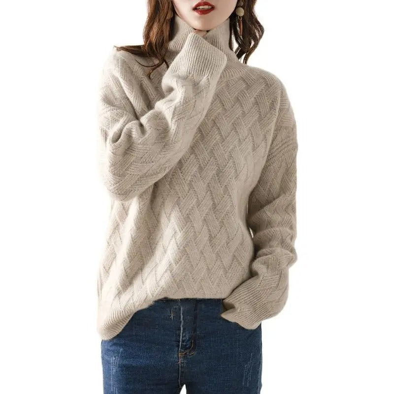 Golf Sweter z Warkoczowym Splotem | Luźny Krój | Zimowy Styl