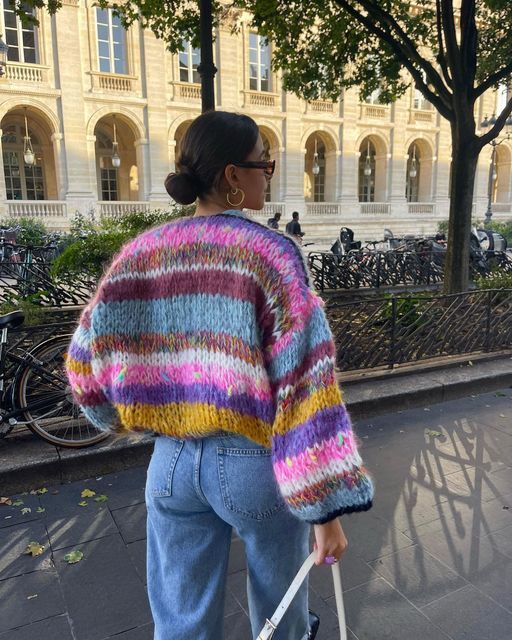 Sweter damski z paskami | Kardigan z bufiastymi rękawami Bridget
