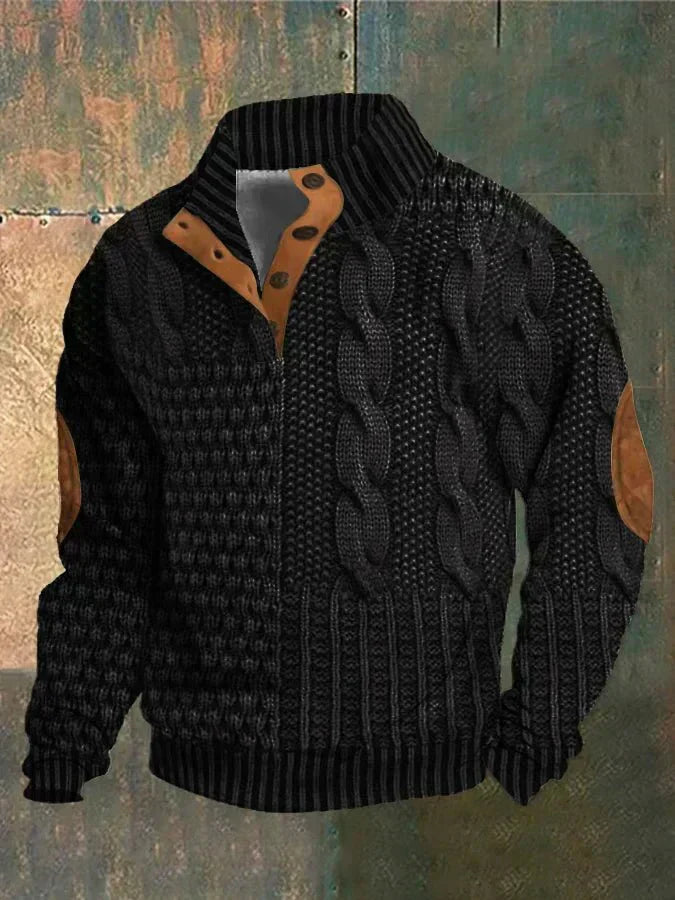 Sweter Męski z Warkoczowym Splotem i Kołnierzem | Klasyczny Sweter na Zimę