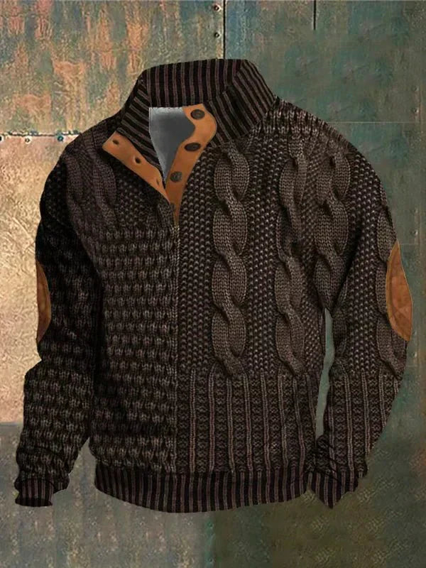 Sweter Męski z Warkoczowym Splotem i Kołnierzem | Klasyczny Sweter na Zimę