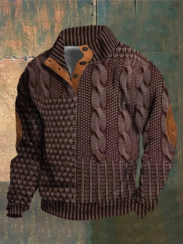 Sweter Męski z Warkoczowym Splotem i Kołnierzem | Klasyczny Sweter na Zimę