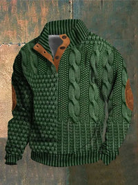 Sweter Męski z Warkoczowym Splotem i Kołnierzem | Klasyczny Sweter na Zimę