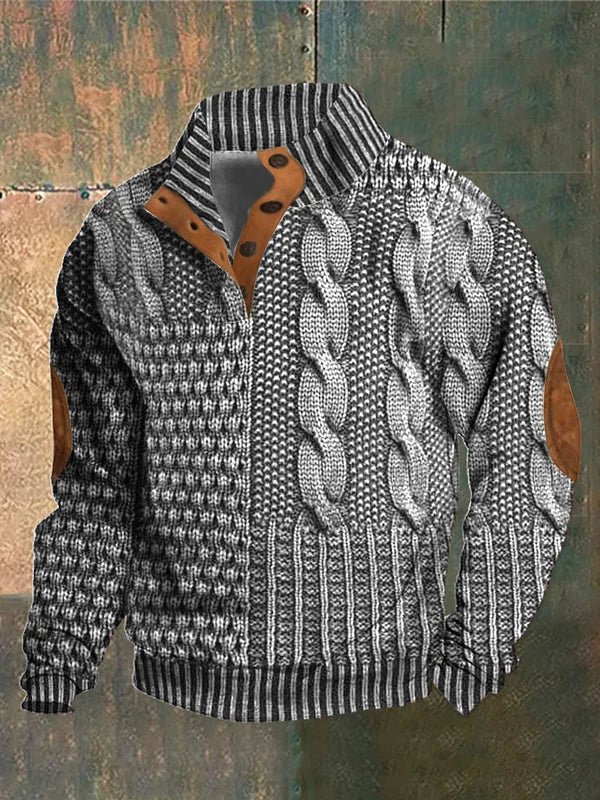 Sweter Męski z Warkoczowym Splotem i Kołnierzem | Klasyczny Sweter na Zimę