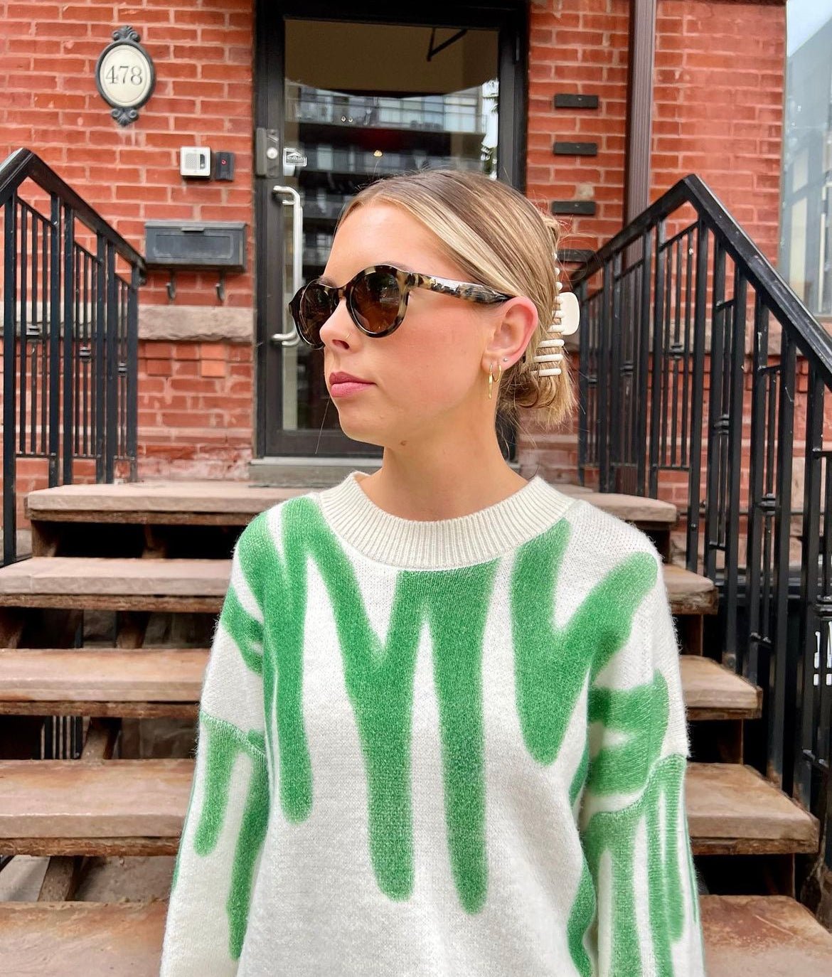 Damski Sweter Oversize z Zielonym Wzorem | Luźny Krój | Modny i Wygodny