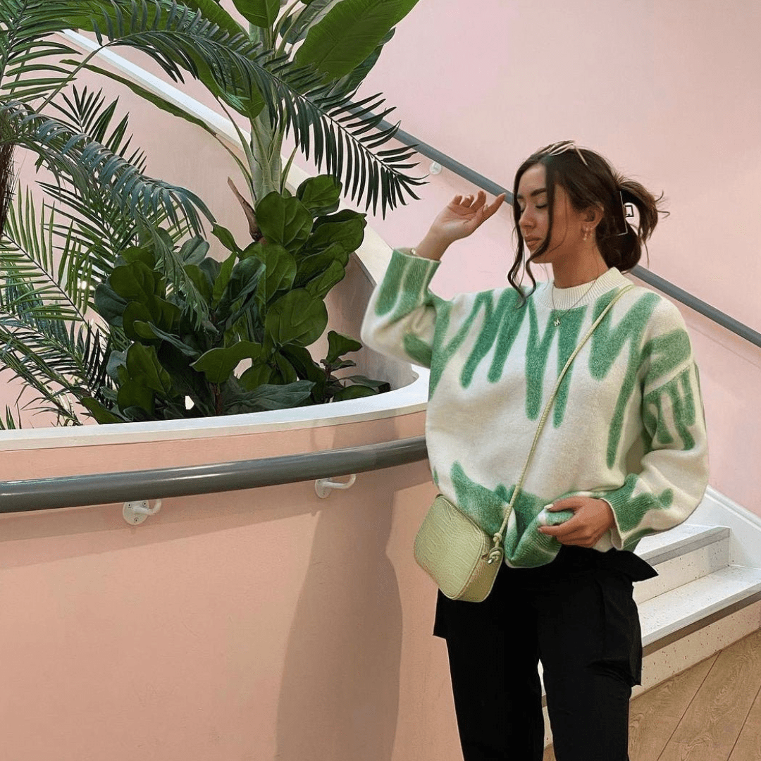 Damski Sweter Oversize z Zielonym Wzorem | Luźny Krój | Modny i Wygodny