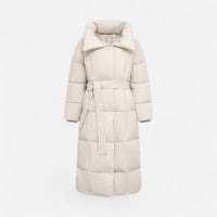 Damski długi płaszcz pikowany z paskiem | Elegancki płaszcz zimowy