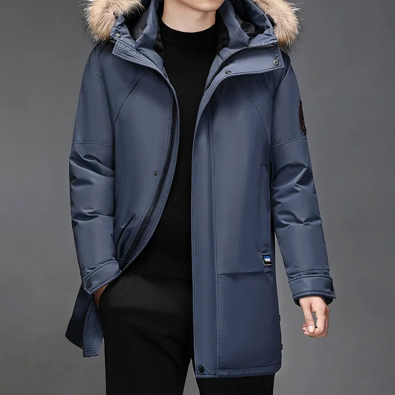 Parka Zimowa Męska z Kapturem | Ciepła Kurtka Średniej Długości z Futerkiem