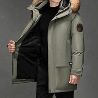 Parka Zimowa Męska z Kapturem | Ciepła Kurtka Średniej Długości z Futerkiem