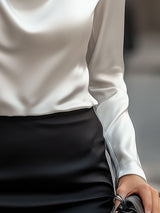 Elegancka Bluzka Damska z Drapowanym Dekoltem | Koszula Damska z Długim Rękawem