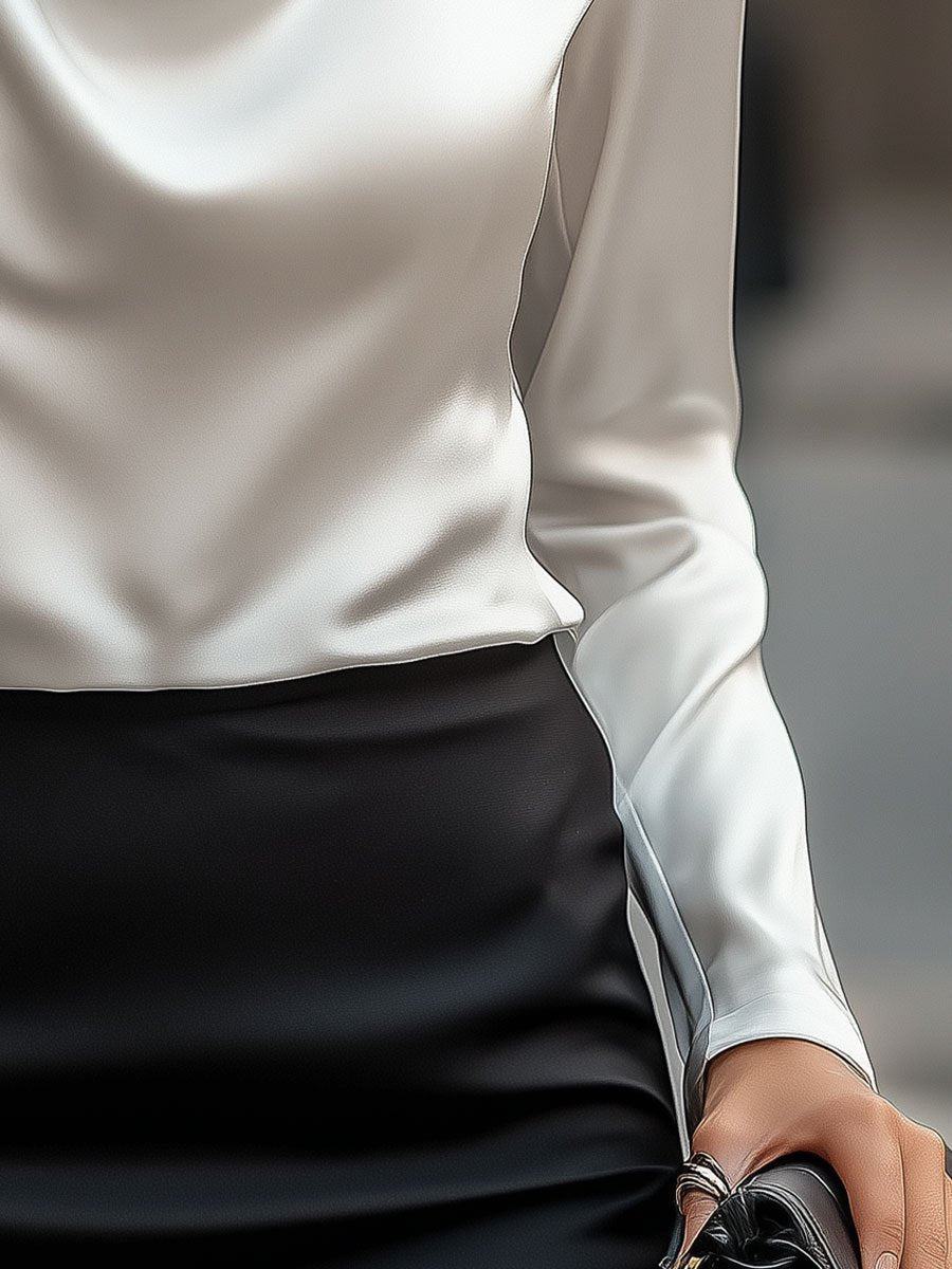 Elegancka Bluzka Damska z Drapowanym Dekoltem | Koszula Damska z Długim Rękawem