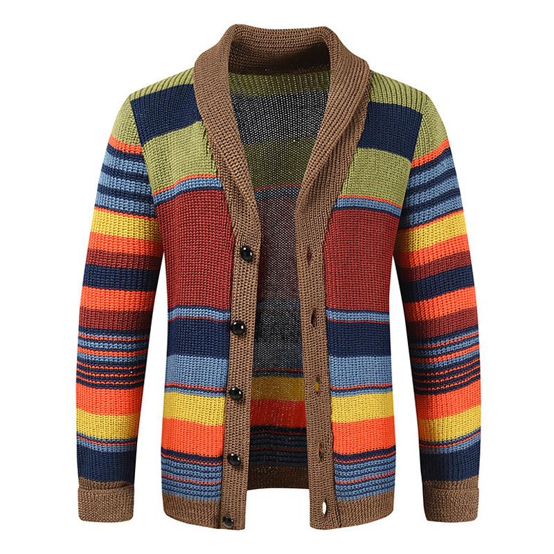 Sweter Męski z Kołnierzem w Stylu Colorblock | Elegancki Kardigan na Chłodne Dni