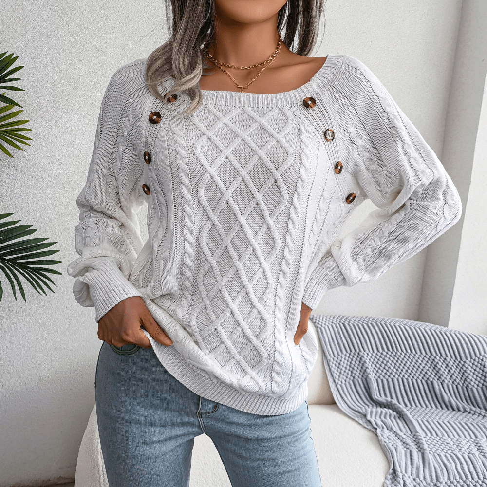 Sweter Damski Elegancki z Dekoracyjnymi Guzikami | Stylowy Sweter na Co Dzień