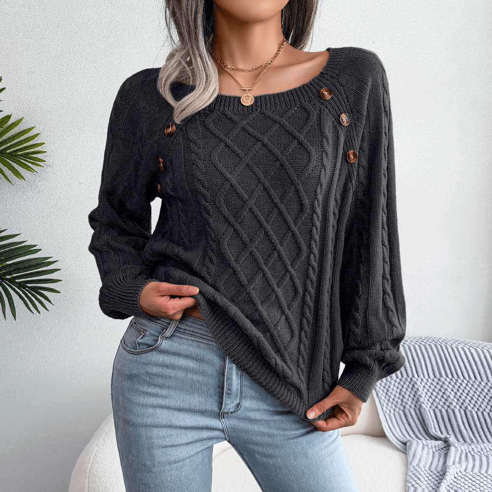 Sweter Damski Elegancki z Dekoracyjnymi Guzikami | Stylowy Sweter na Co Dzień