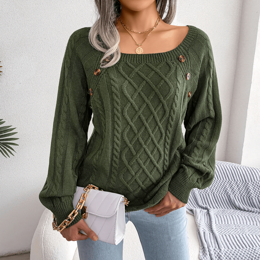 Sweter Damski Elegancki z Dekoracyjnymi Guzikami | Stylowy Sweter na Co Dzień