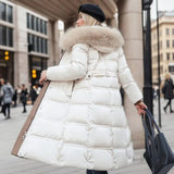 Płaszcz Damski Puchowy z Futerkiem | Długa Kurtka Zimowa | Elegancka Ochrona Przed Chłodem | Modny Krój