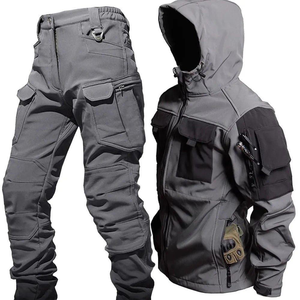 Męski Dwuczęściowy Zestaw Outdoor Softshell | Kurtka i Spodnie Taktyczne Wodoodporne