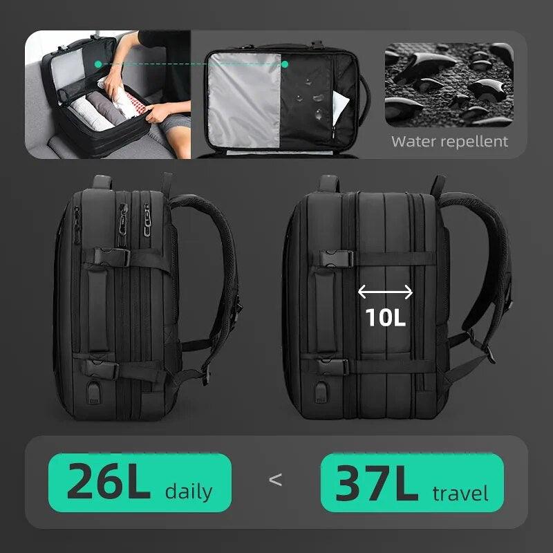 Rozszerzany Plecak Podróżny 26–38L z USB | Wodoodporny Plecak na Laptopa