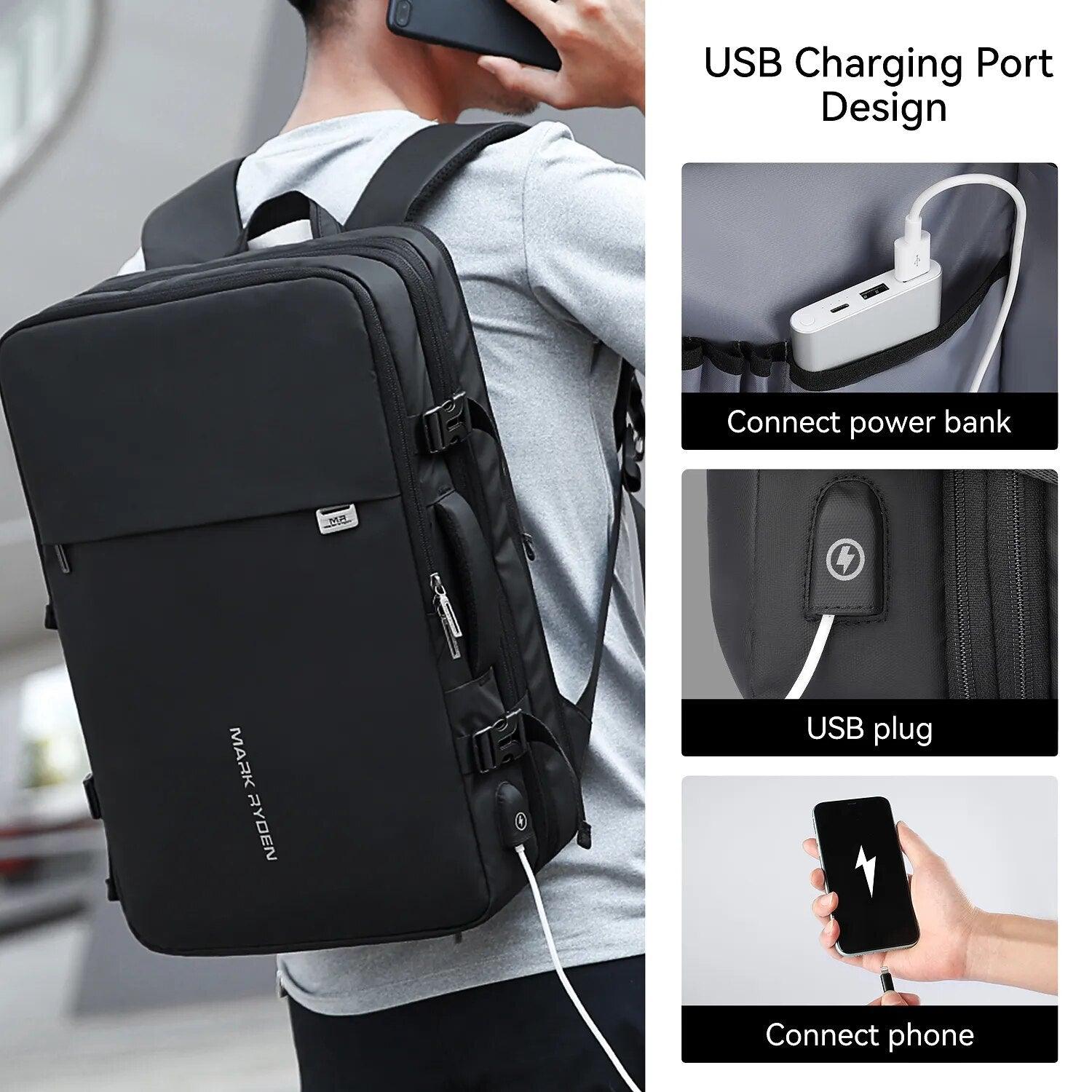 Rozszerzany Plecak na Laptopa 23–40L z USB | Wodoodporny Plecak Podróżny