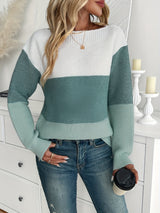 Sweter Damski Colorblock z Dekoltem Łódką | Modny i Lekki Sweter na Co Dzień