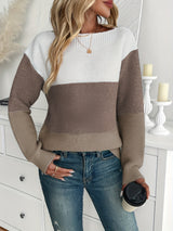 Sweter Damski Colorblock z Dekoltem Łódką | Modny i Lekki Sweter na Co Dzień