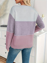 Sweter Damski Colorblock z Dekoltem Łódką | Modny i Lekki Sweter na Co Dzień