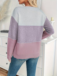 Sweter Damski Colorblock z Dekoltem Łódką | Modny i Lekki Sweter na Co Dzień
