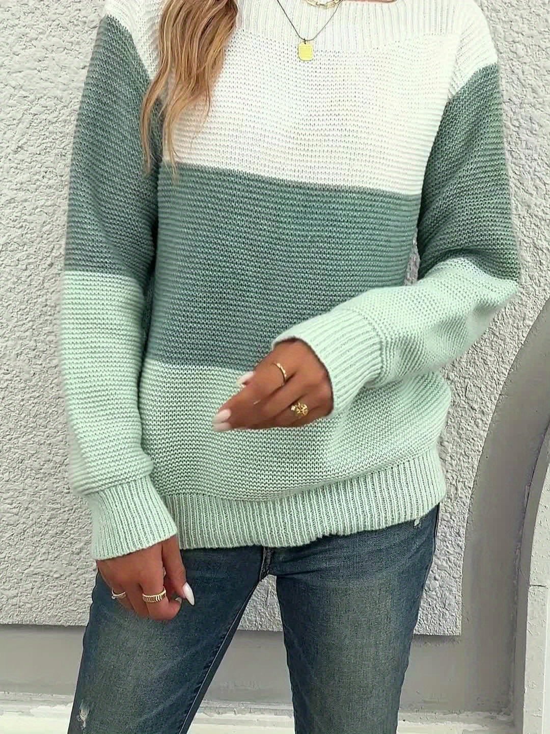 Sweter Damski Colorblock z Dekoltem Łódką | Modny i Lekki Sweter na Co Dzień